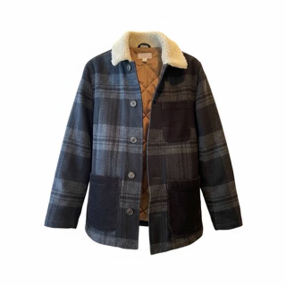 J. Crew Men's Wool Plaid Jacket with Sherpa collar - X-Small - Picture 3 of 5